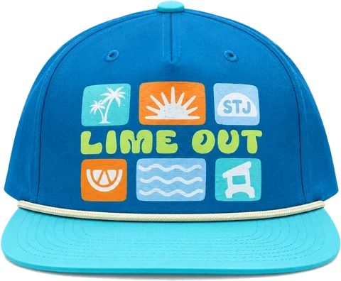 Lime Out St. John snapback hat in blue with a turquoise brim