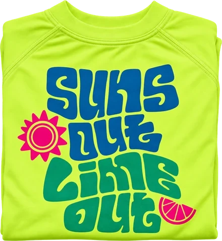 Lime Out Suns Out Lime Out sun shirt in neon yellow, folded